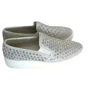 Michael Kors Grey Womens Embellished Mesh Slip-On Sneaker 7.5